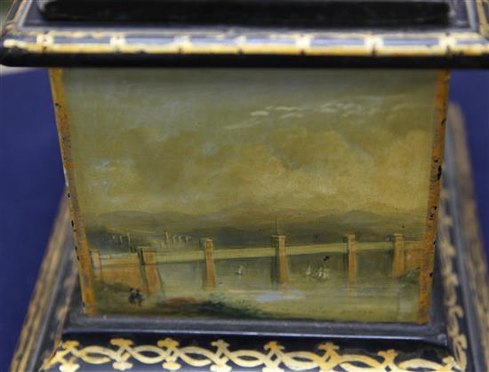 A rare Victorian painted and gilt Welsh slate casket, width 8in. depth 7in. height 8.5in.